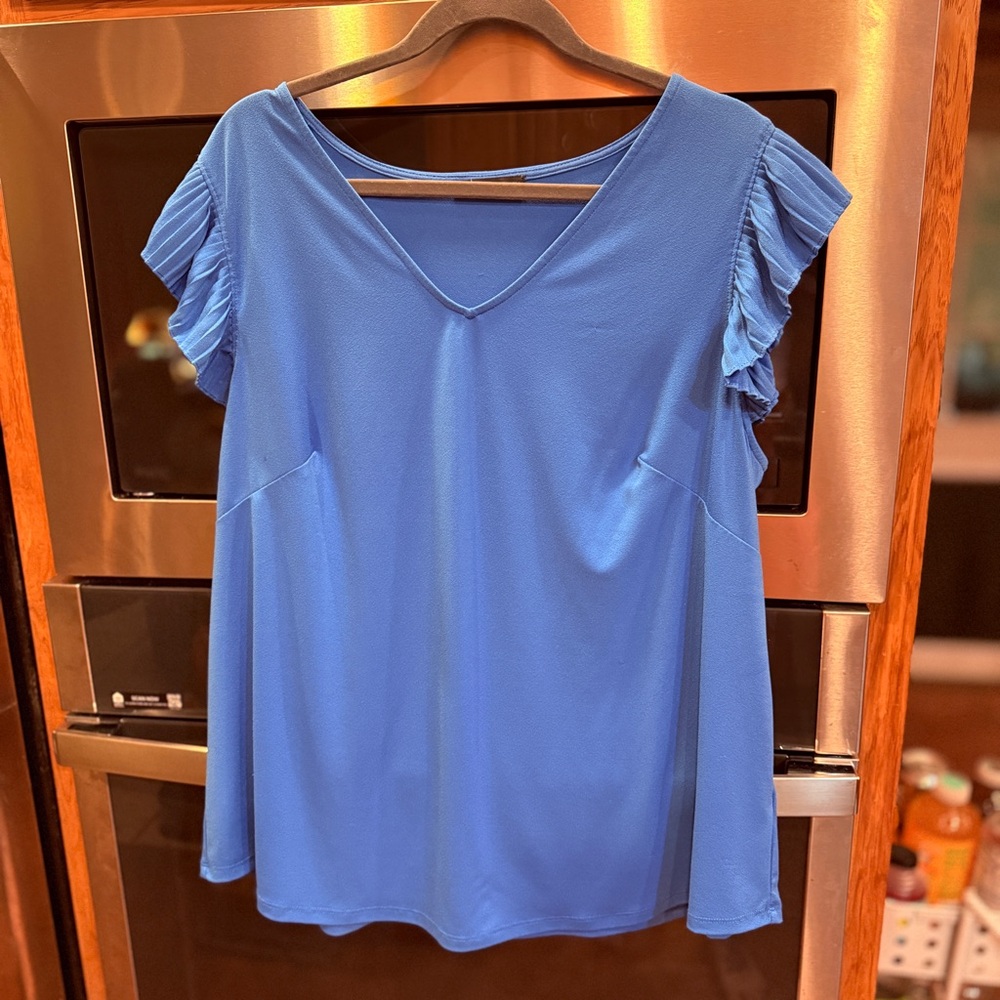 Adrianna Papell Blue Blouse with Ruffled Sleeves